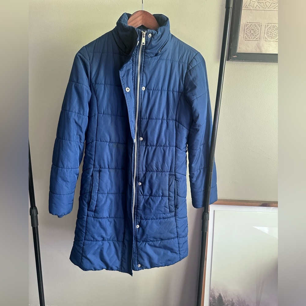 Banana Republic Down Puffer Jacket Women’s Size X-Small Blue Long Winter Coat - Picture 5 of 16